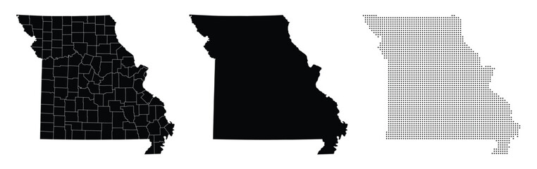 Missouri of USA Map Vector Silhouette Illustration Set