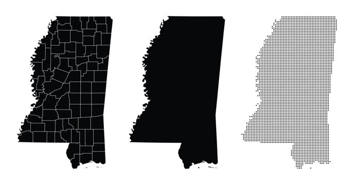Mississippi of USA Map Vector Illustration with Silhouette Outlines
