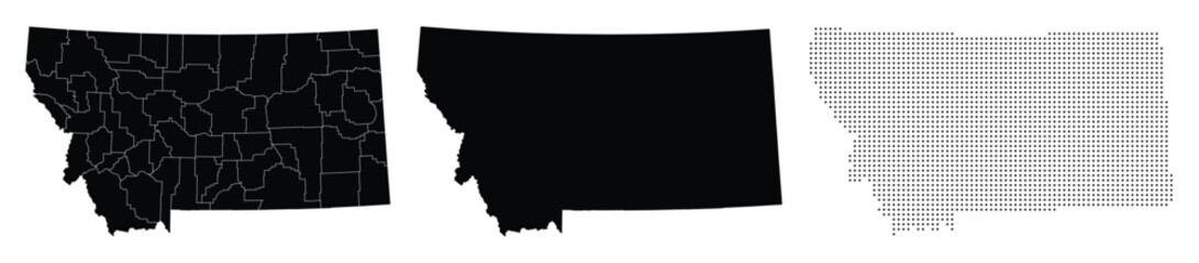 Montana State Maps Vector Illustration with County Borders and Silhouette