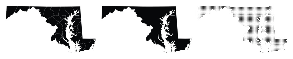 Maryland Map Vector Silhouette Illustration with County Borders and Dots