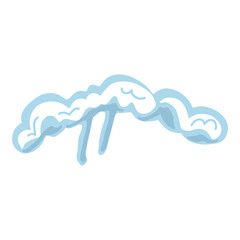 Single snow cap with long icicles in soft blue and white. Winter border element for roofs, frames, headers, Christmas scenes, web graphics, kids illustrations, and game UI.