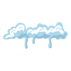 Single snow cap with long icicles in soft blue and white. Winter border element for roofs, frames, headers, Christmas scenes, web graphics, kids illustrations, and game UI.