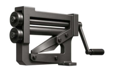 Dual-function bead roller with built-in shear for cutting and shaping metal sheets.