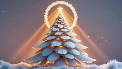 AI-generated image of an angel feather Christmas tree spreading the Christmas spirit