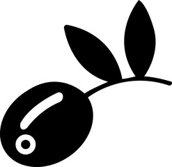 Black olives with leaves vector and Silhouette of olives art, Olive branch. Vector branch, silhouette of leaves, isolated on transparent background