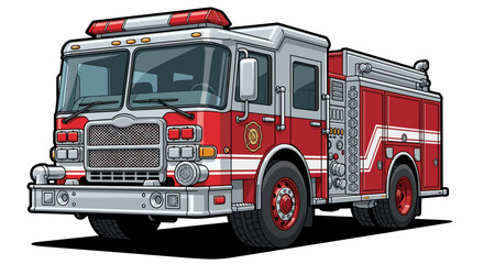 Detailed Firetruck Responding to Emergency Call in City Environment, Illustration for Safety Education, Modern Design, Rescue Vehicle, Graphic Asset for Transport, Automotive Technology, Professional