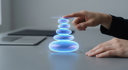 POV of Hands Adjusting AR Floating Zen Stones