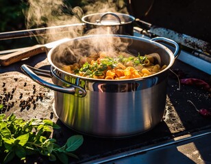 Freshly Cooked Pasta with Herbs on Vintage Stove in Natural Light