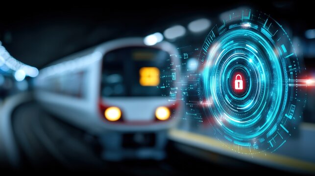 Securing urban transit technology enhancements for train safety city transport hub digital content underground environment futuristic viewpoint cybersecurity concept