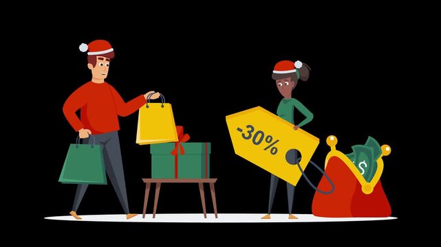 4K Colorful Animated Christmas Shopping Footage | Festive Holiday Shopping Animation | Vibrant Xmas Retail 4K Motion Clip | Colorful Christmas Market and Gift Scene | Joyful Holiday Shopping Animation