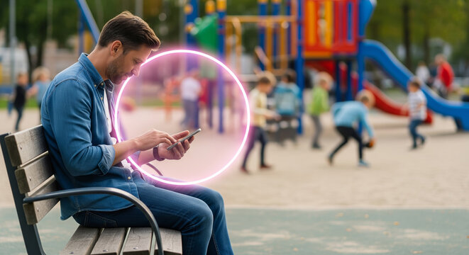 Parent in Playground with AR Soft Bubble Overlay - Powered by Adobe