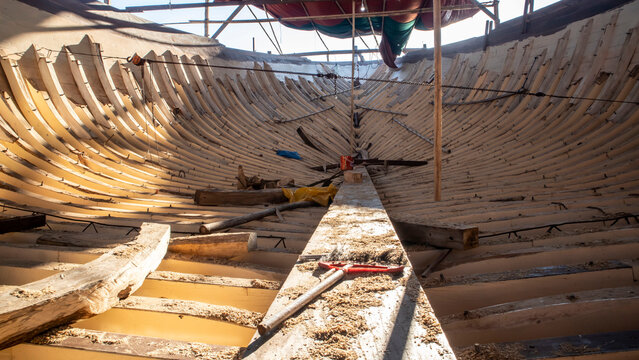 the hull of a traditional Makassarese ship called a Phinisi ship