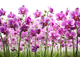 Soft purple orchid field floating on white background