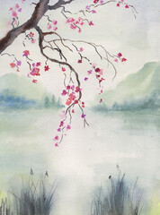 cherry blossoms in the silence of the lake