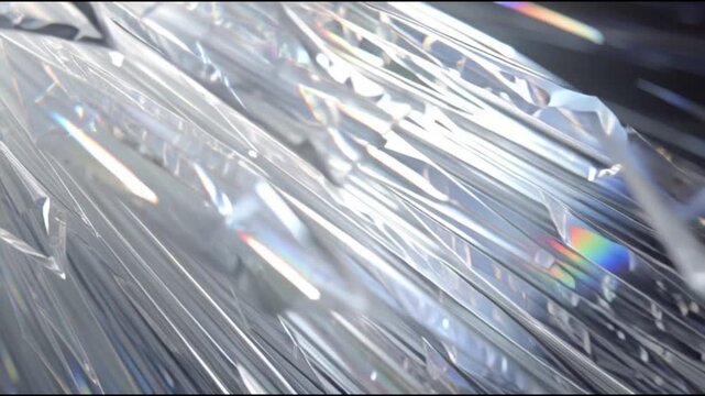 Abstract close-up of shiny silver foil with rainbow reflections