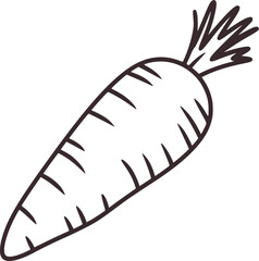 Black and white line drawing of a carrot vegetable