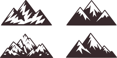 Four dark gray mountain range illustrations mountains