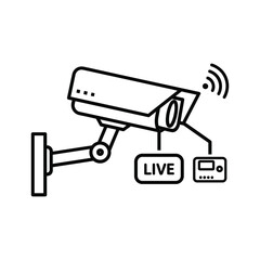 Outline icon of a wireless security camera broadcasting live feed
