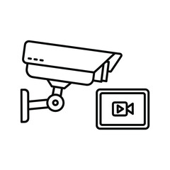 Outline icon of a security camera with a video playback screen