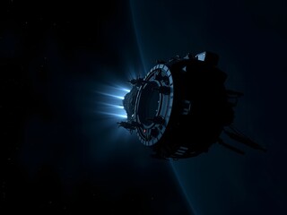 Orbital Station in Deep Space, Glowing Engine Flare