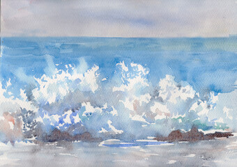 Strong surf at sea in the morning