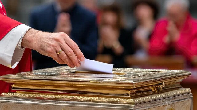 Ballot casting during the election of a new leader at a major religious gathering in a historic location