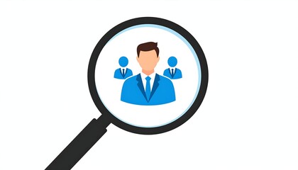 Magnifying Glass Focusing on Business Team for Recruitment.