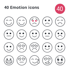 40 Emotion Icons Representing Various Facial Expressions And Feelings Keywords: emotion icon, smiley
