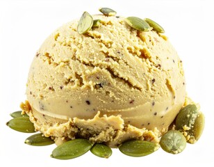 Scoop of ice cream with pumpkin seeds, creamy texture