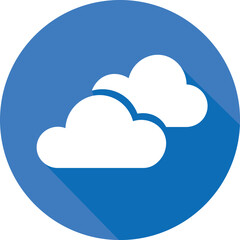 Two white clouds on a blue circular background with long shadow circle