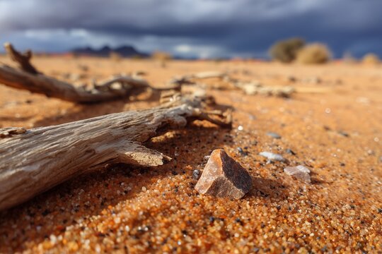 Sand und Steine und Totholz in der W&uuml;ste - Nahaufnahme 