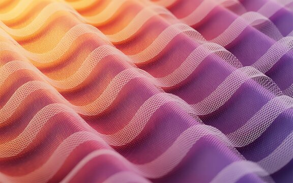Wavy Fabric Texture with Gradient of Orange to Purple and Mesh Overlay flowing draped