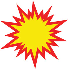 Red and yellow starburst graphic with sharp points on white background explosion