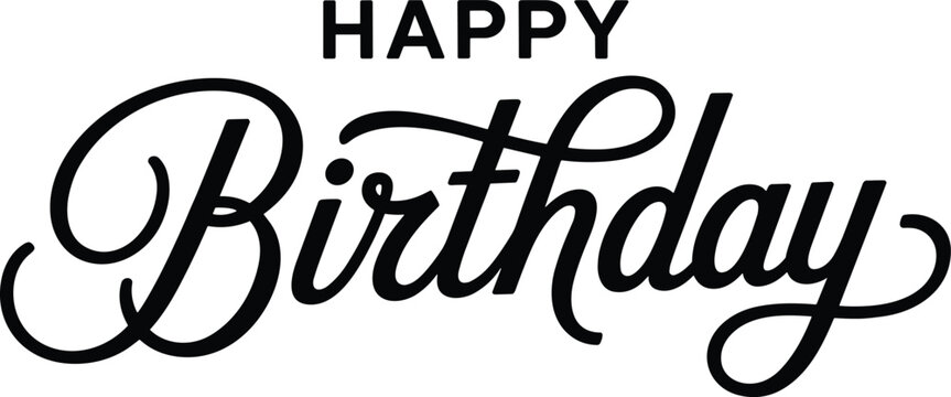 HAPPY Birthday typography icon, elegant cursive script and sans-serif text, celebratory greeting design, black lettering illustration