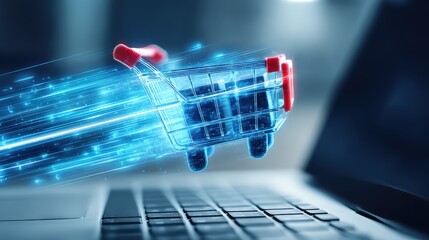 Digital shopping experience online retail e-commerce illustration cyber environment dynamic perspective modern consumerism