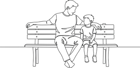 Father and Son Sitting on Bench &ndash; Modern Minimal Line Art.