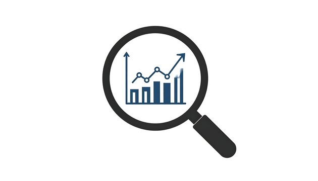 Magnifying Glass Over Business Chart - Analyzing Growth and Trends.