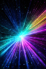 Sparkling, vivid light. Rays. Beams. Black background.
