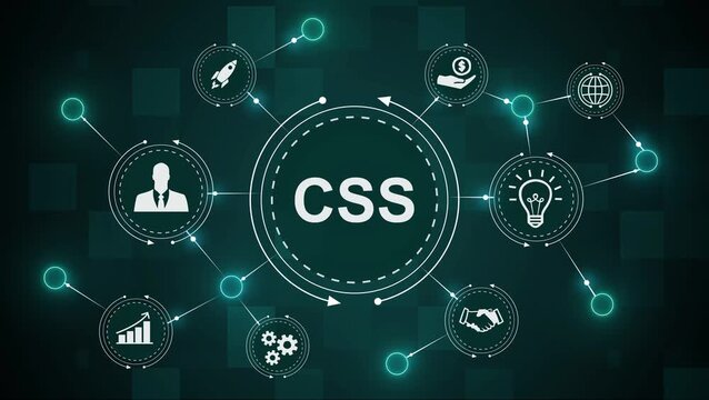 CSS Cascading Style Sheets Concept Animation on a technology background.