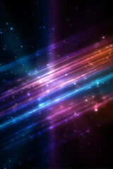 Sparkling, vivid light. Rays. Beams. Black background.