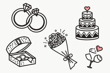 Wedding Icons Rings Wedding Cake Bouquet and Ring Box Keywords: wedding, icons, rings, engagement