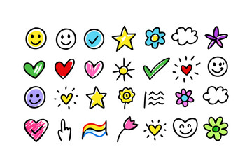 Colorful doodle icons with transparent background symbol 1