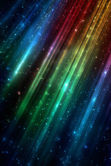 Sparkling, vivid light. Rays. Beams. Black background.