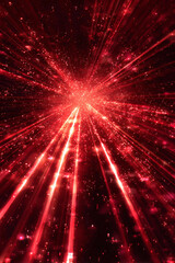Sparkling, red light. Rays. Beams. Black background.