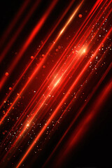 Sparkling, red light. Rays. Beams. Black background.