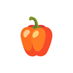 Orange bell pepper vegetable with green stem, isolated flat style vector illustration