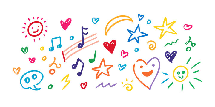 Colorful hand drawn doodle icons with transparent background 4