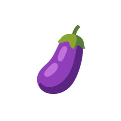 Purple eggplant vegetable with green stem, isolated flat style vector illustration