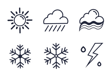 Six Simple Outline Icons for Weather and Climate Concepts graphic
