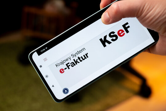 Polish Mandatory B2B electronic invoicing system ('KSeF'), or ('Krajowy System e-Faktur') webpage on a mobile phone or smartphone
